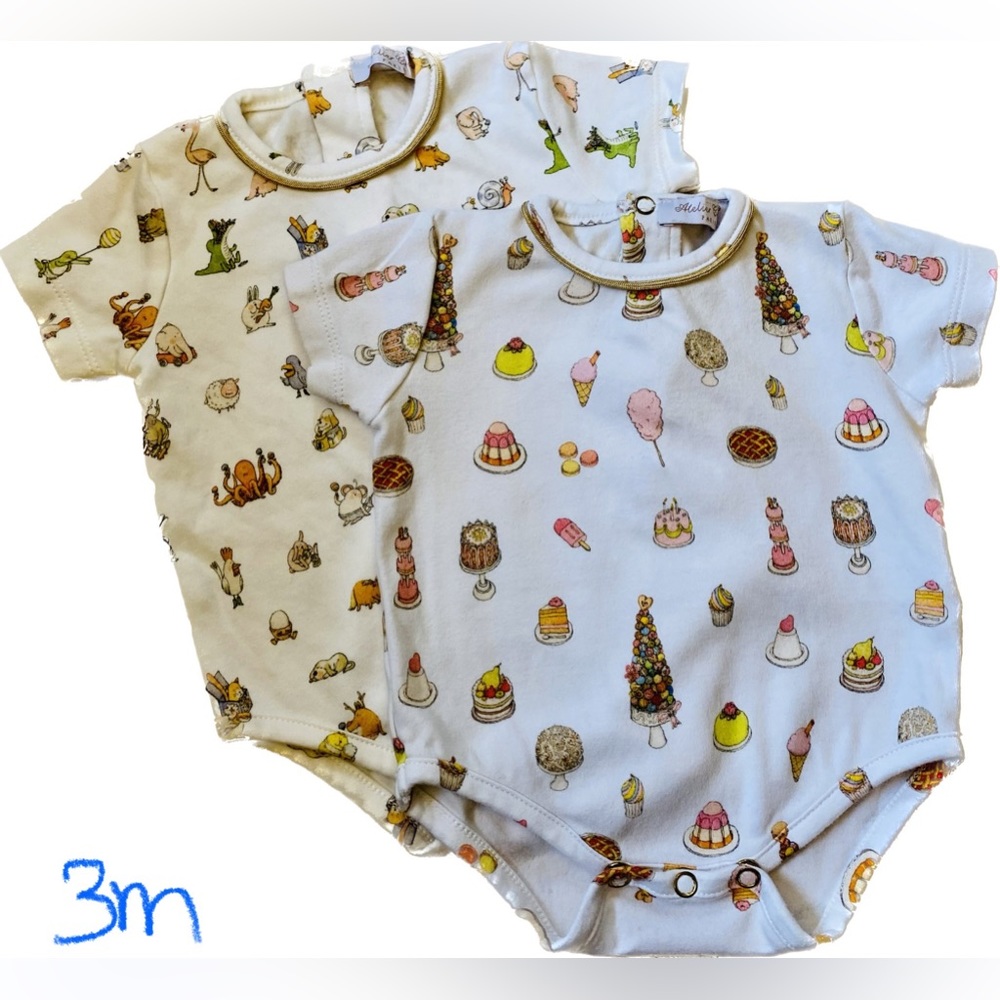 Pair White and Gold Atelier Choix One Pieces with Delightful Patterns Size 3m